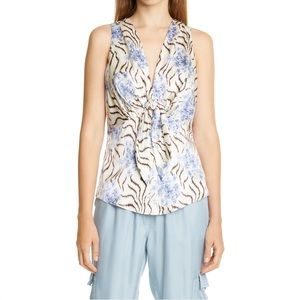 CINQ A SEPT PRINTED SILK BLOUSE